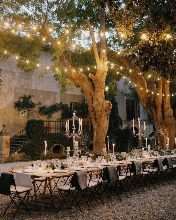 rustic lighting wedding reception decor