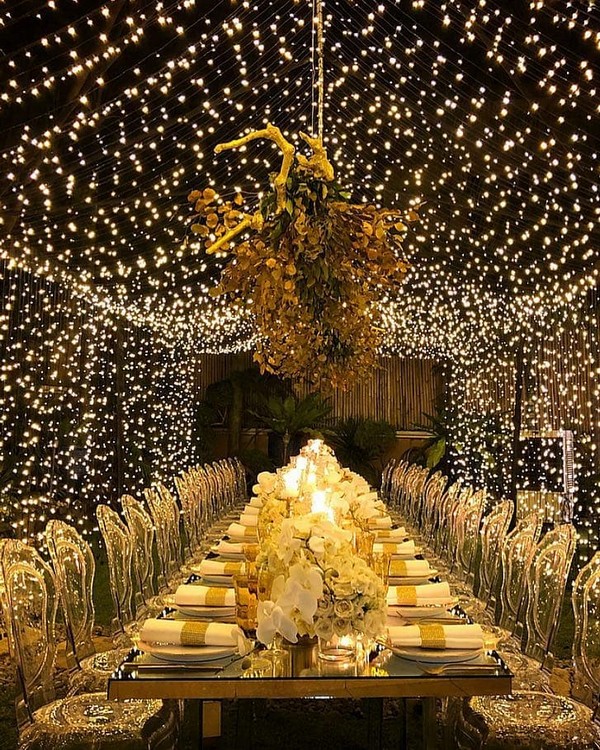 rustic lighting wedding reception decor