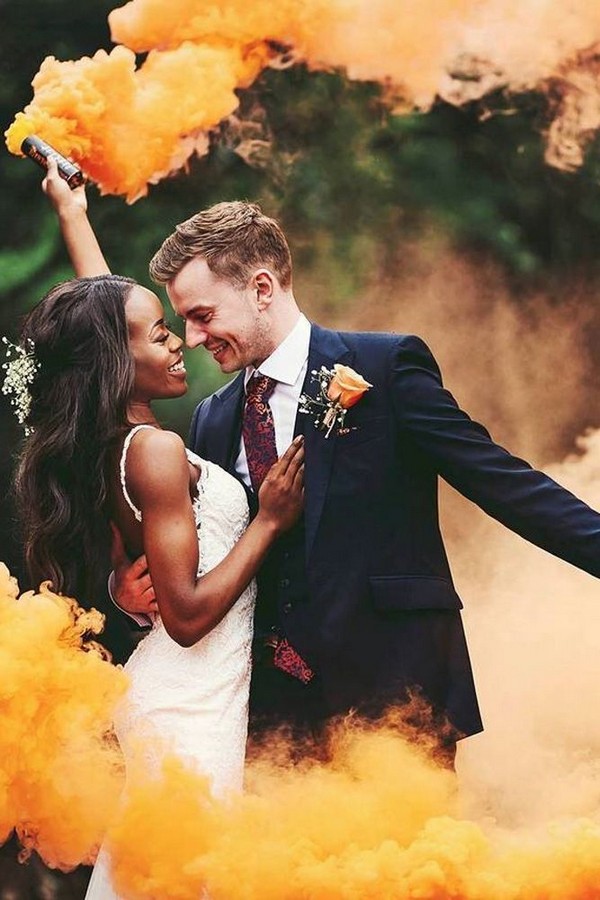 yellow smoke bomb wedding photo ideas