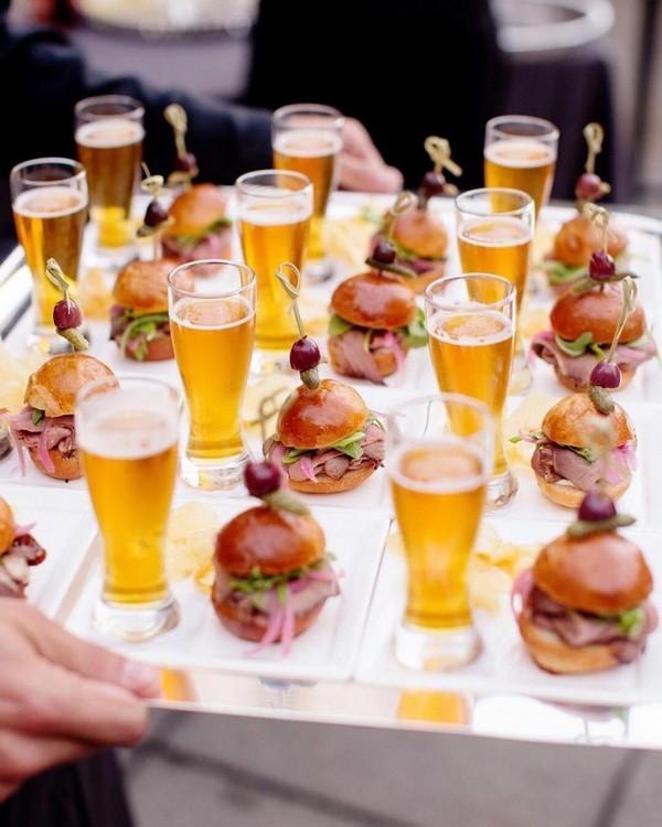 Wedding beer drink and mini hamburgers
