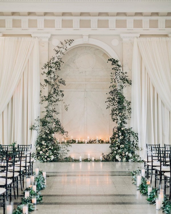 classic greenery indoor wedding ceremony decor