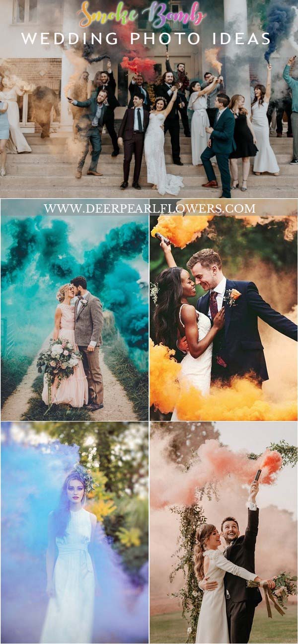 colorful smoke bombs group wedding photo ideas