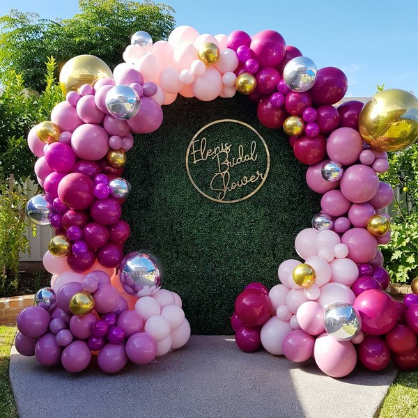 deep pink balloons wedding backdrop 14