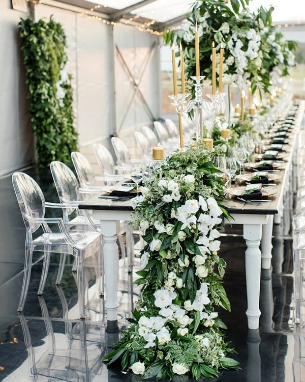 greenery runner wedding centerpieces