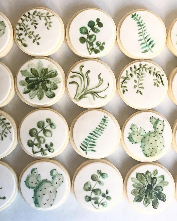 greenery wedding cookies