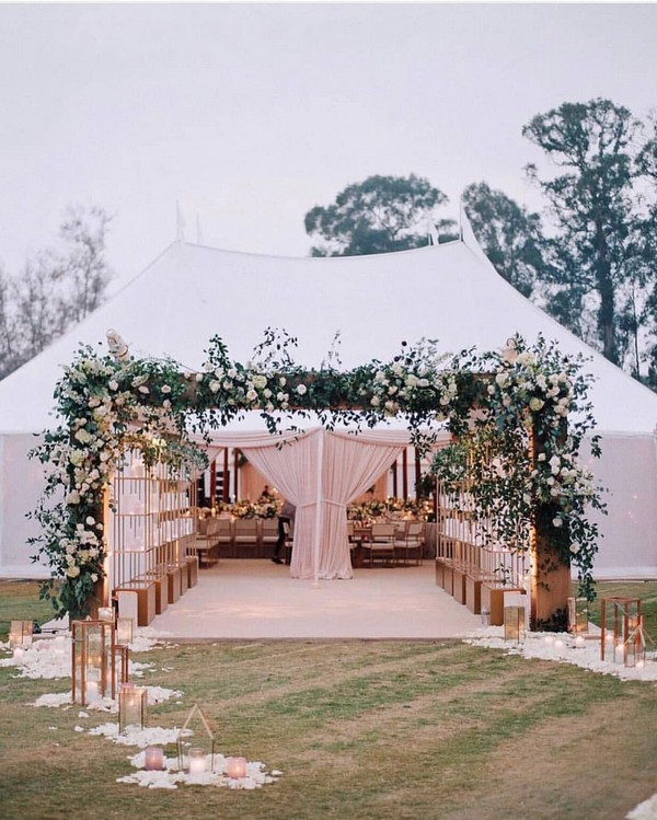 greenery wedding entrance ideas for tented wedding