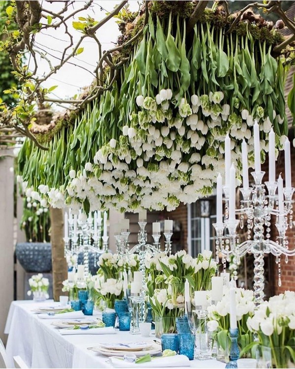 hanging tulips wedding centerpiece