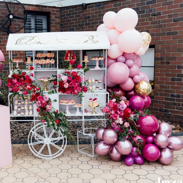 ombre pink balloons wedding food bar 18