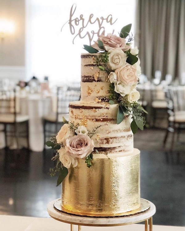 rustic gold naked wedding cake 10