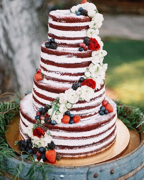 50 Rustic Semi-Naked & Naked Wedding Cake Ideas 2024 19 rustic naked wedding cake 2