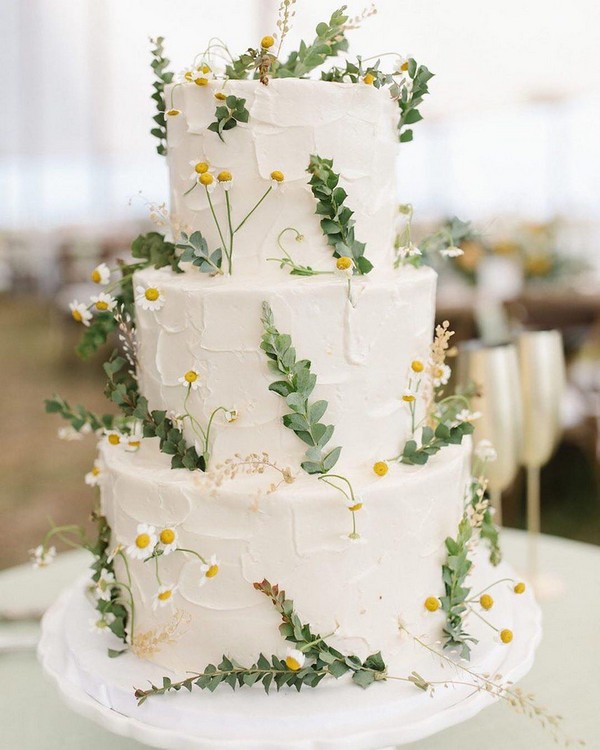 simple greenery buttercream wedding cake