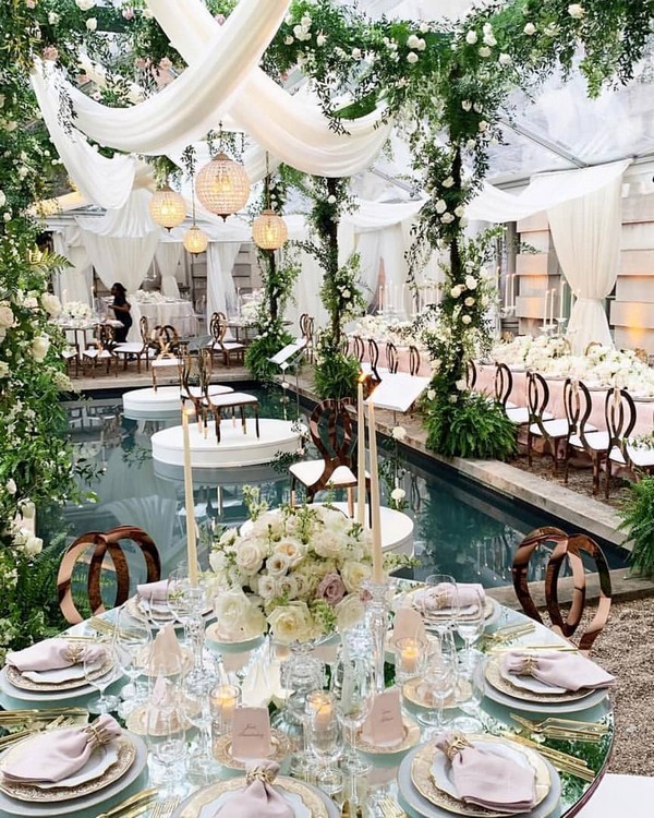 vintage luxury greenery wedding reception decor