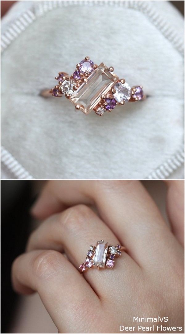 Peach Pink Purple Artdeco Engagemet Ring