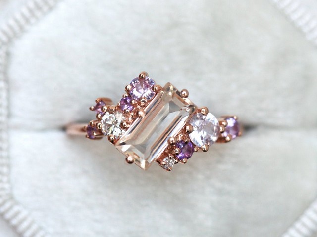 Peach Pink Purple Engagemet Ring Artdeco