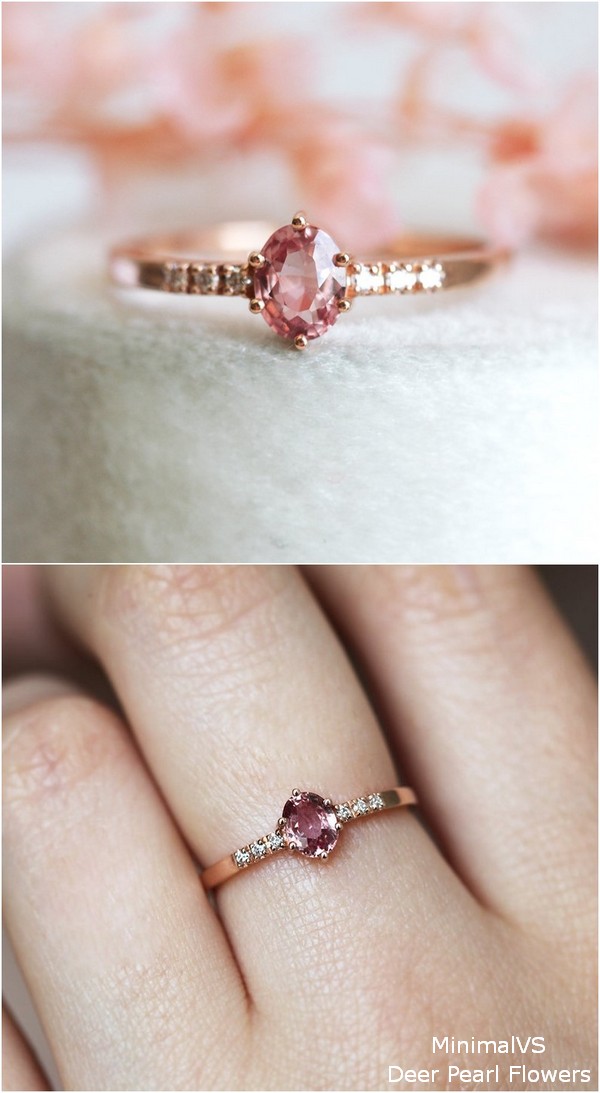 Peach Sapphire Engagement Ring With Diamonds