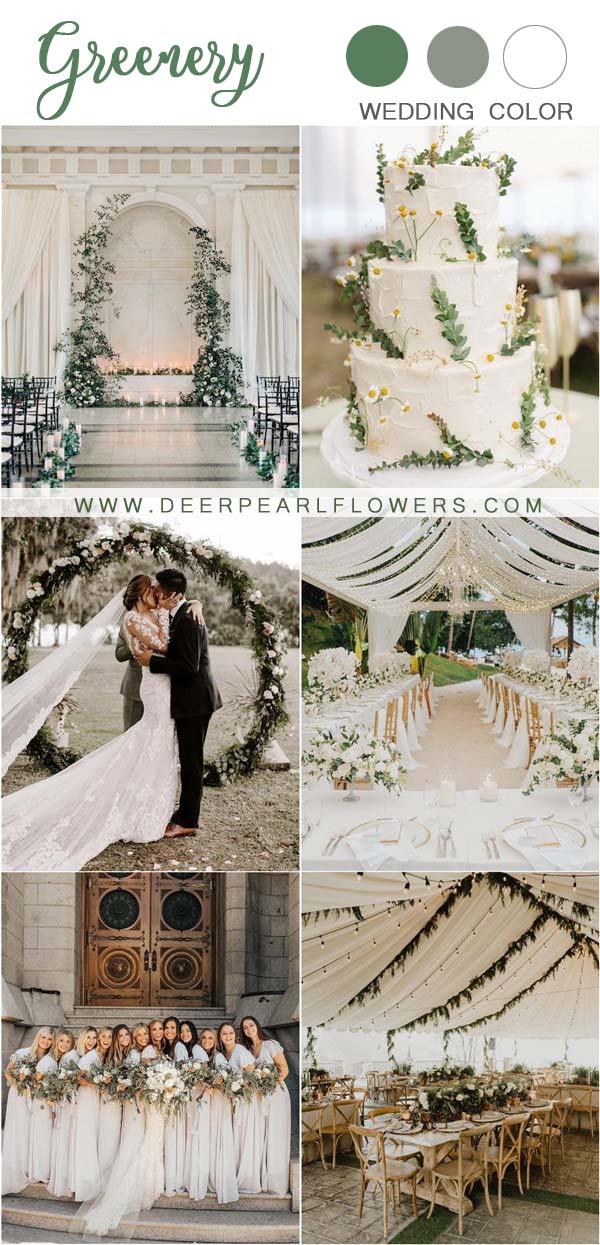 greenery and ivory white wedding color ideas