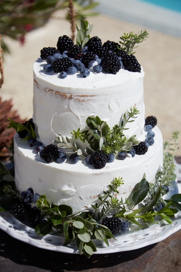 3 Tiers Wedding Cake with Berries and Greenery