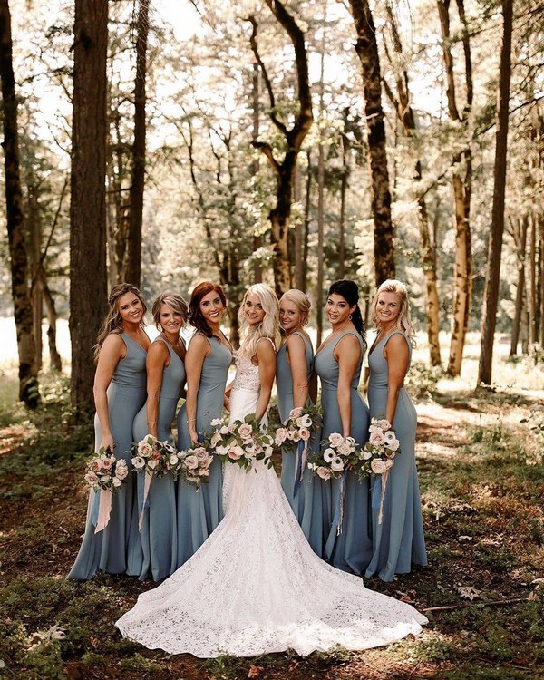 Dusty blue fall bridesmaid dresses 