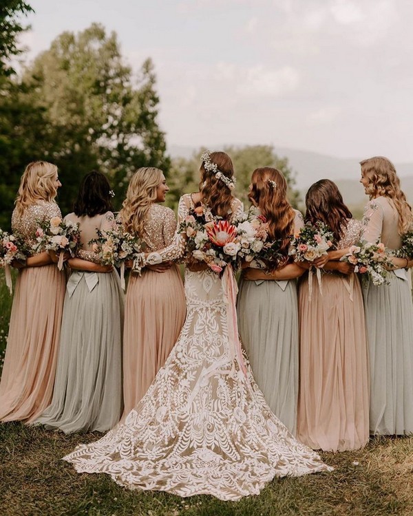 Dusty rose and mint bridesmaid dresses 