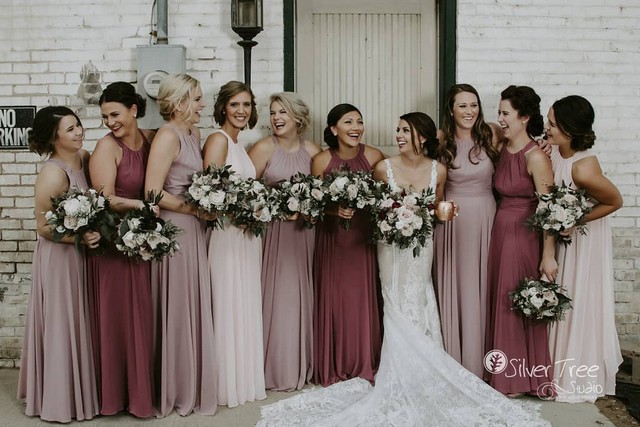 Mauve and dusty rose fall bridesmaid dresses