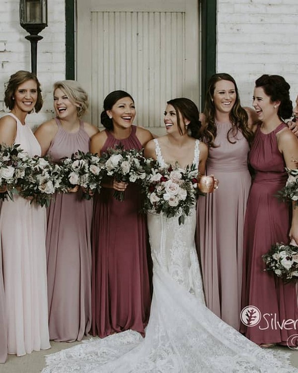 Mauve and dusty rose fall bridesmaid dresses 