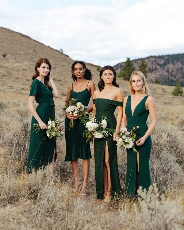 Mix and match hunter green bridesmaid dresses