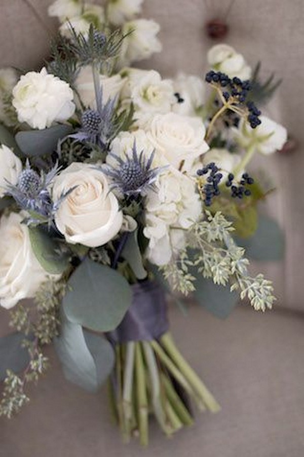 blue thistle bridal bouquet