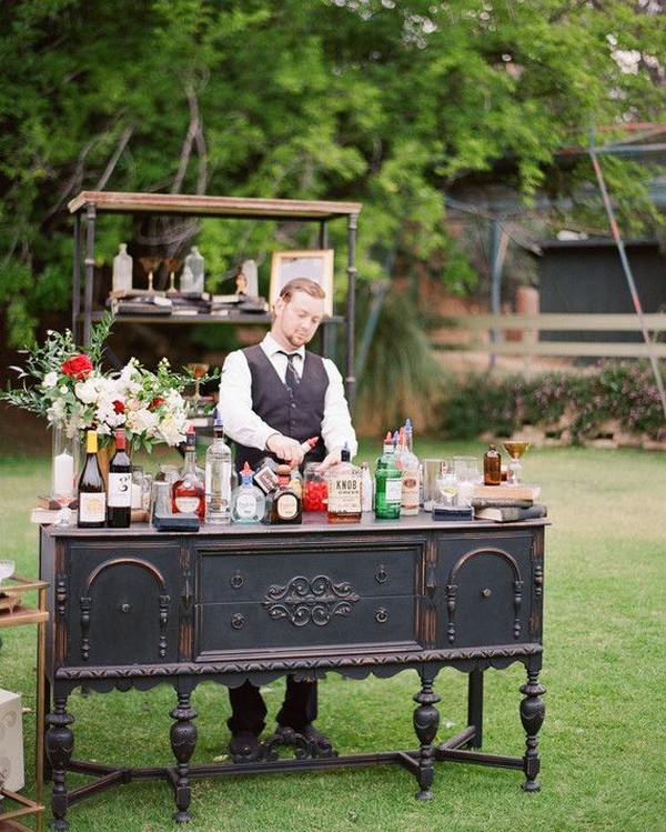 chic vintage wedding drink station