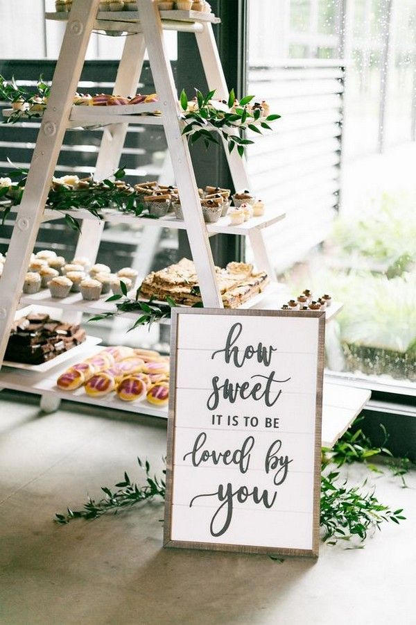 chic wedding dessert display ideas with vintage ladder