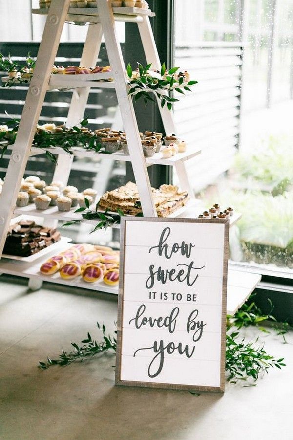 35 Amazing Wedding Dessert Table Display Ideas for 2024 8 chic wedding dessert display ideas with vintage ladder