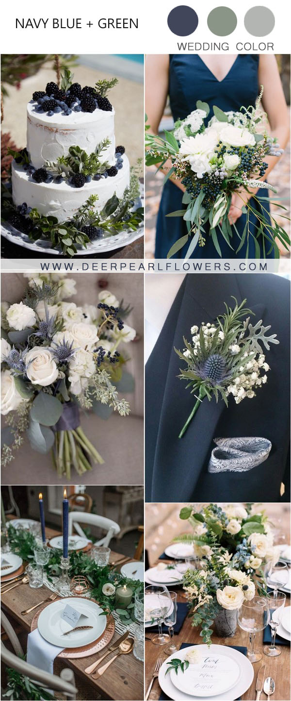 fall navy blue and greenery wedding color ideas