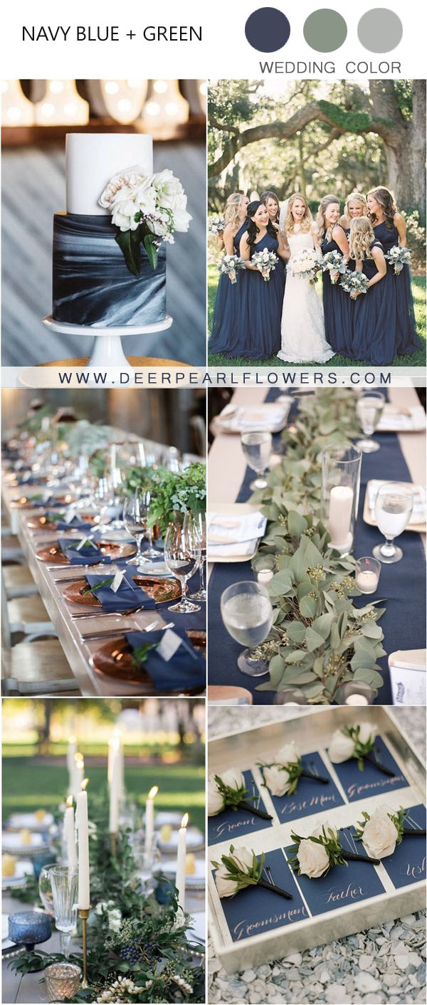 fall navy blue and greenery wedding color ideas