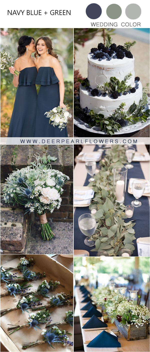 fall navy blue and greenery wedding color ideas