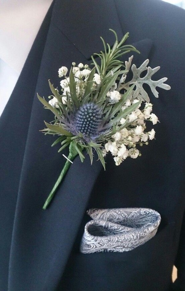 navy and greenery groomsmen boutinneres