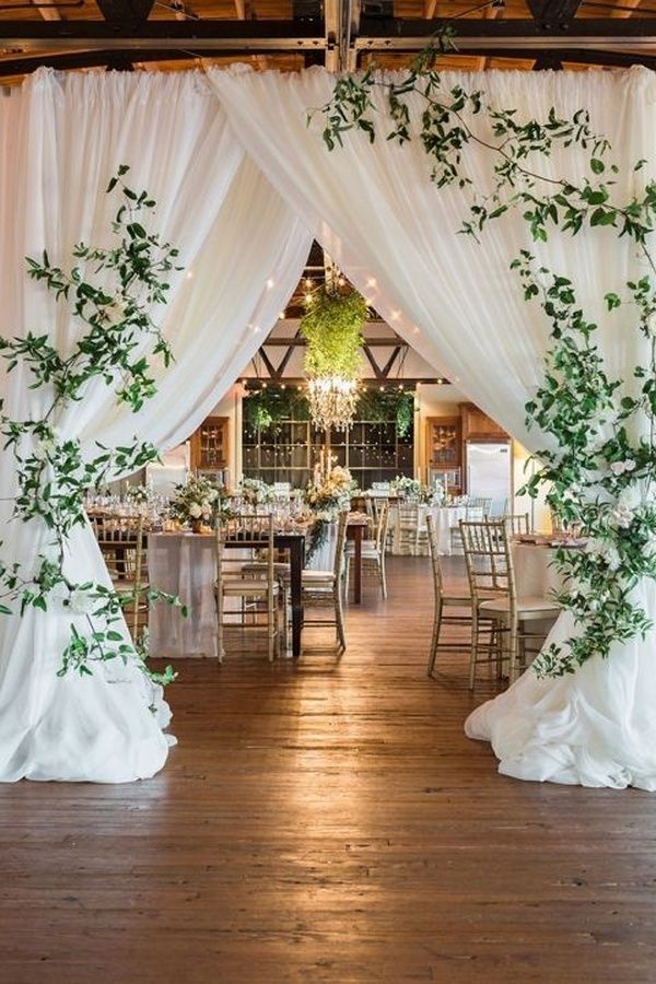 Barn Wedding Reception with a Draped Entrance