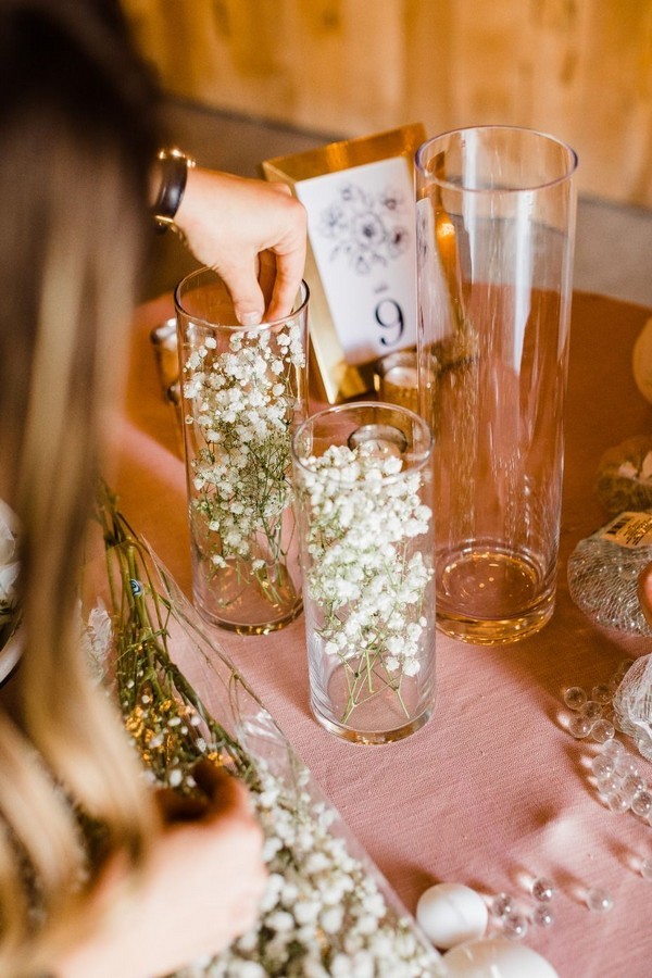 DIY wedding reception centerpieces baby's breath