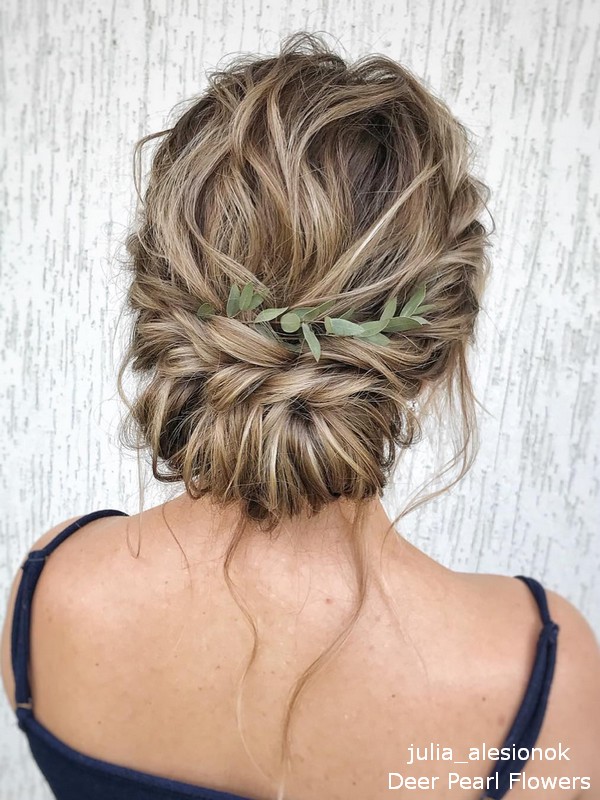 Long bridesmaid updo hairstyles with greenery from julia_alesionok