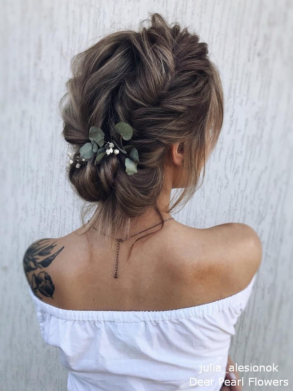 Long wedding hairstyles with greenery from julia_alesionok