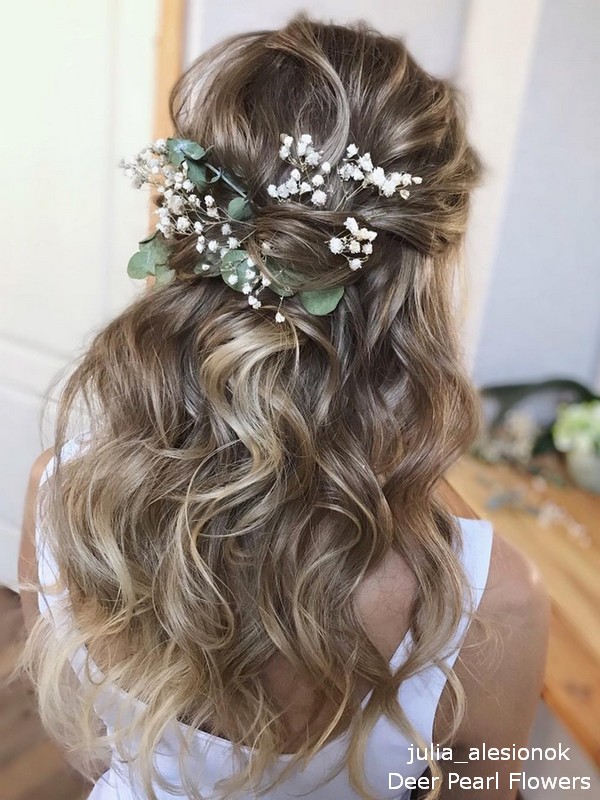 Long wedding hairstyles with greenery from julia_alesionok