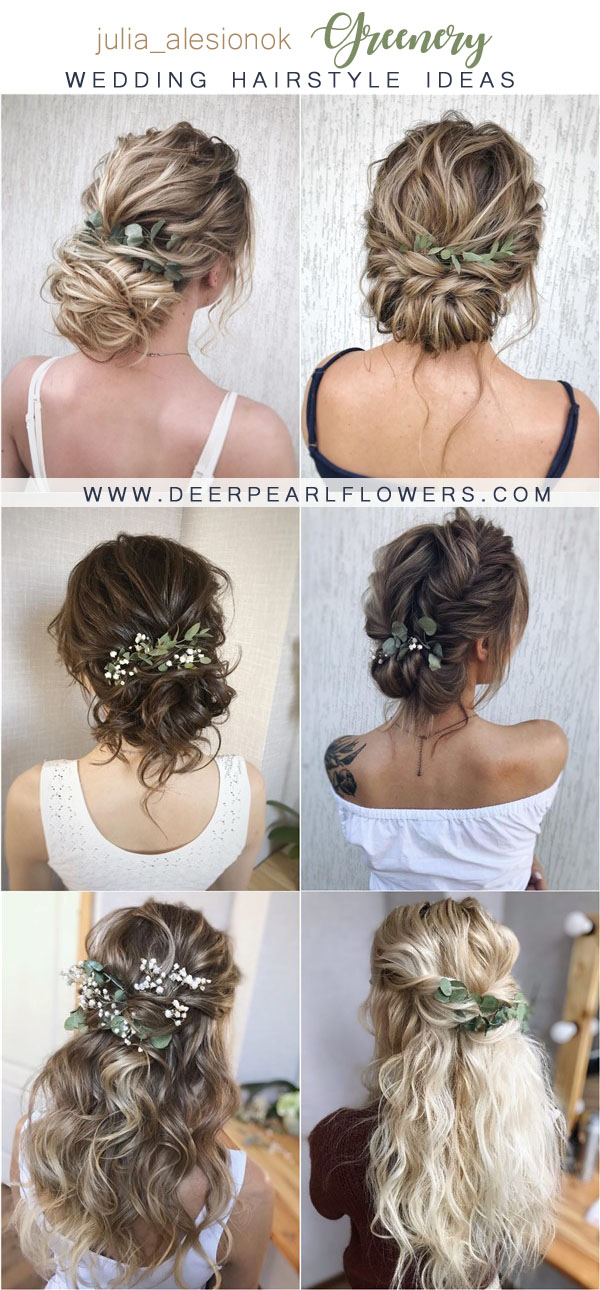 Long wedding hairstyles with greenery from julia_alesionok