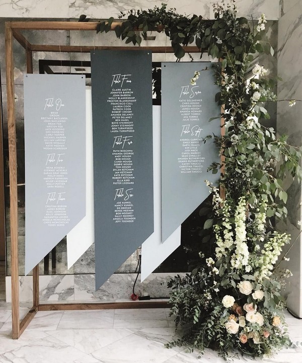 Minimalist Greenery and Grey Wedding Seating Chart Ideas