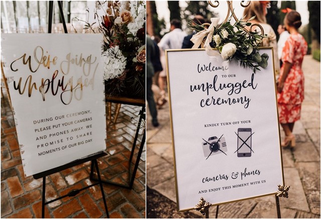 Blue And Gold Unplugged Wedding No Phones Personalised Wedding Sign 