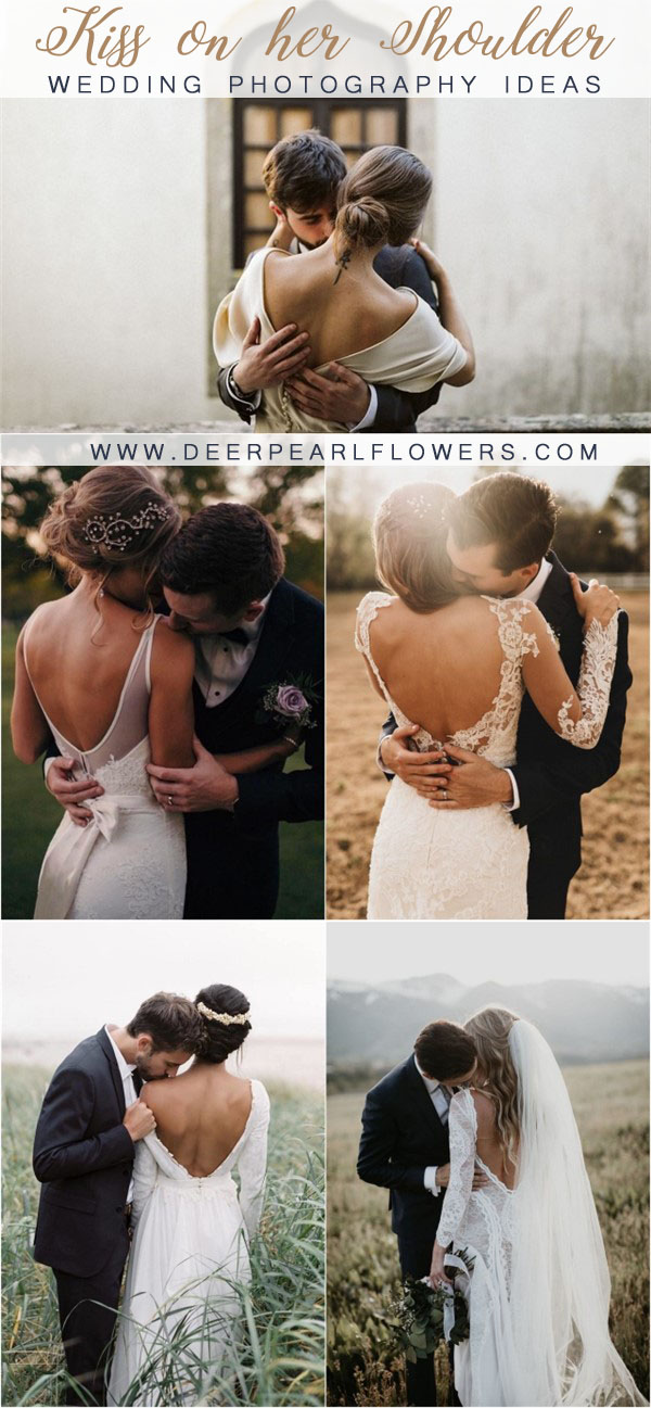 Romantic wedding photography ideas- love kiss on her shoulder