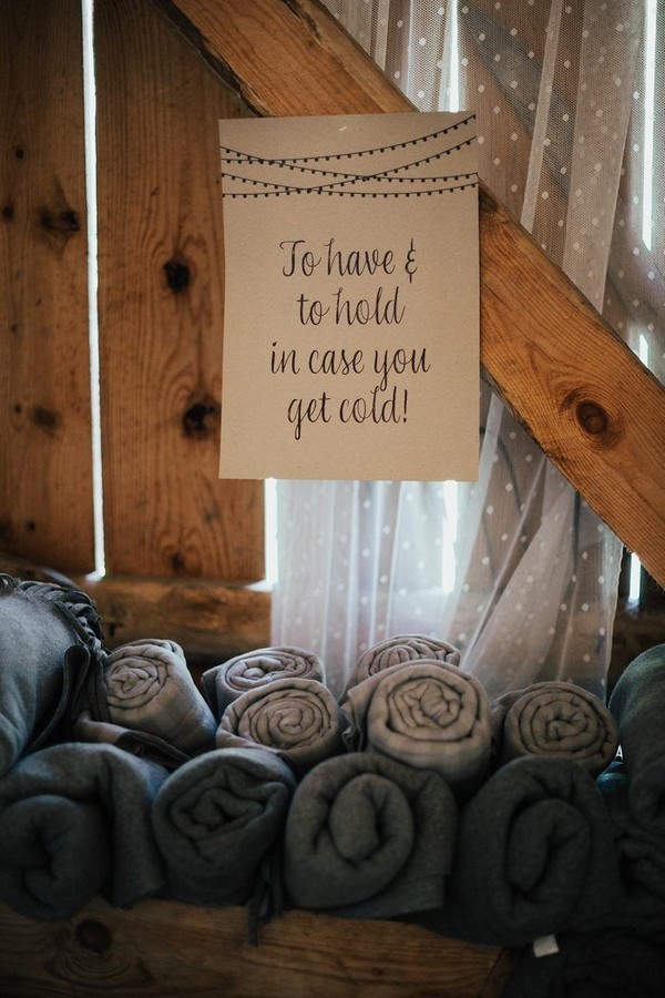 Throw blankets favor for winter wedding