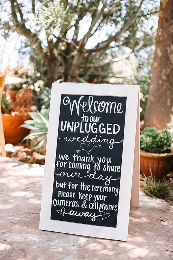 chic chalkboard wedding sign for unplugged ceremony