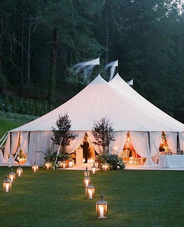 outdoor wedding entrance for night tented wedding