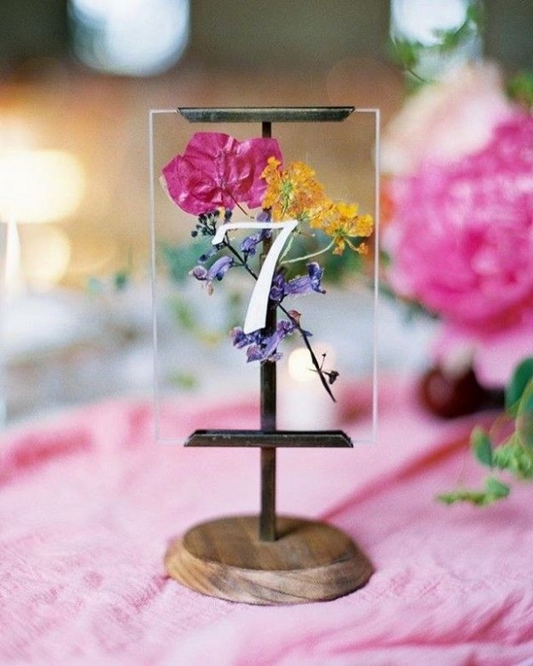 pressed flowers wedding table number