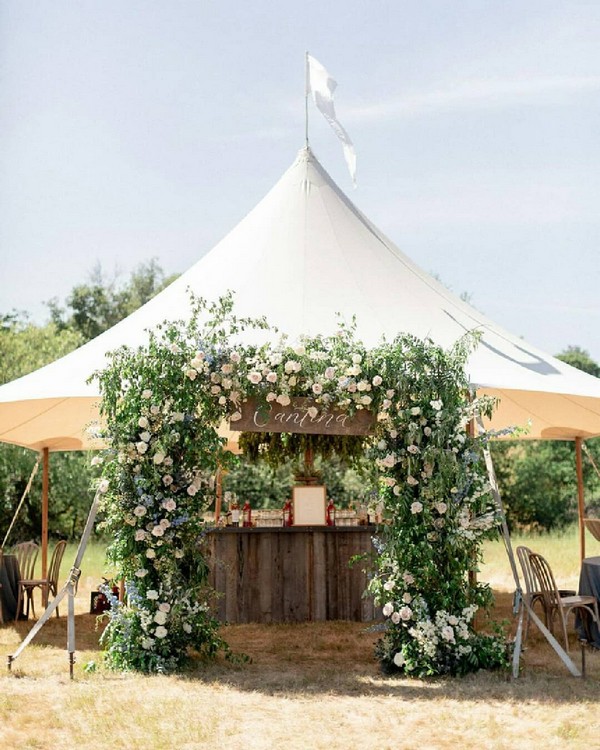 rustic greenery wedding tent entrance