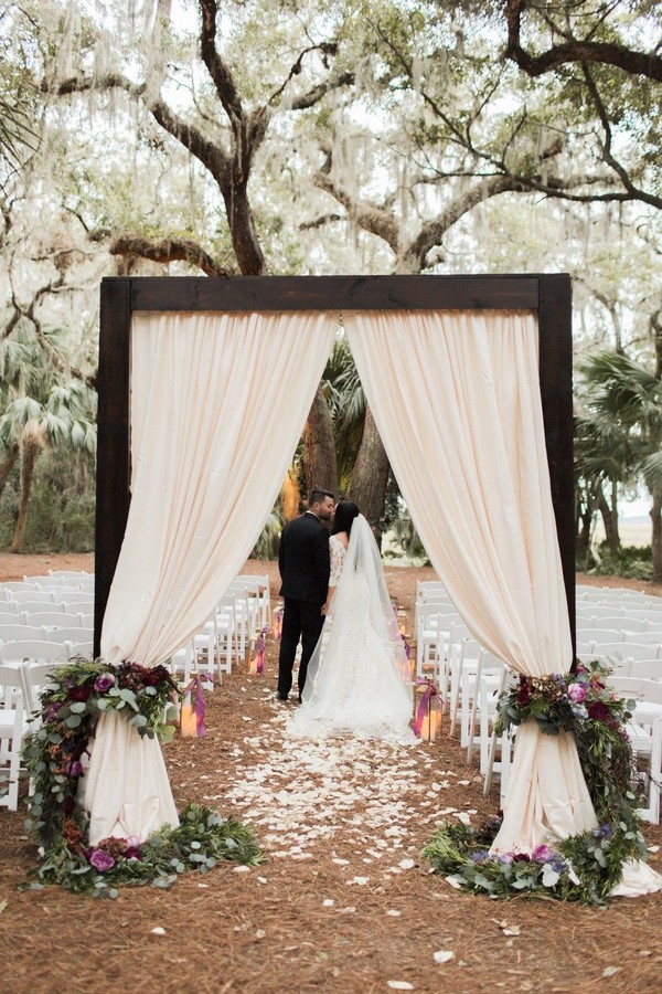 rustic purple fall wedding entrance