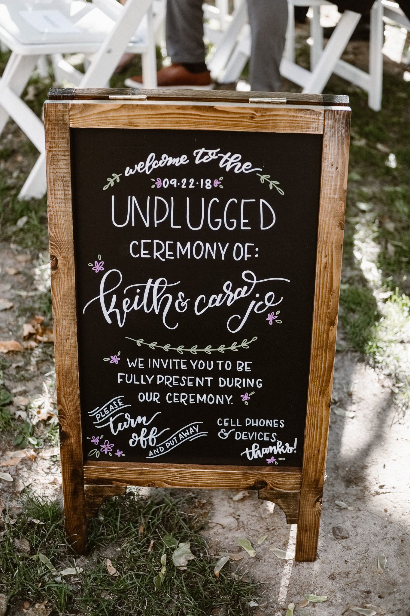 unplugged wedding ceremony chalkboard sign